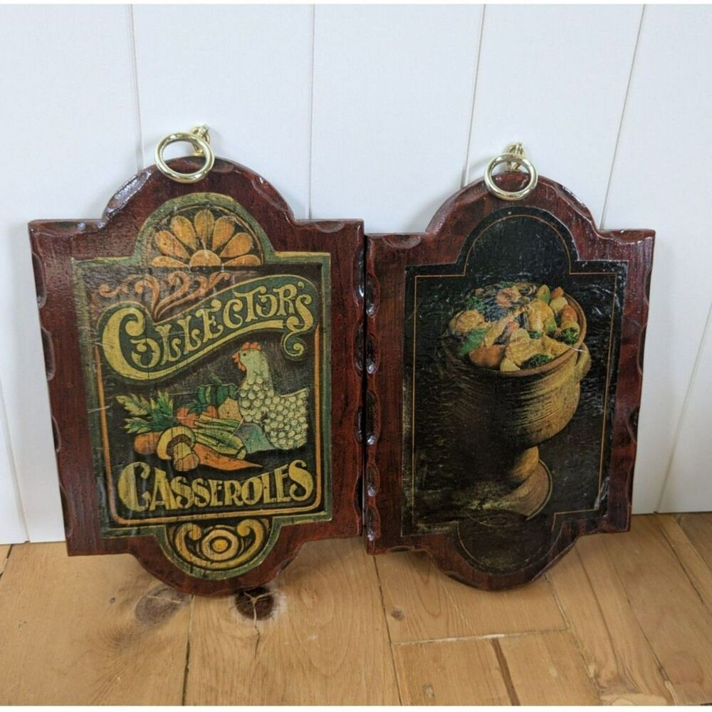 Vintage 70's Collector's Casseroles Ad Wall Hangings - Wood - Homemade